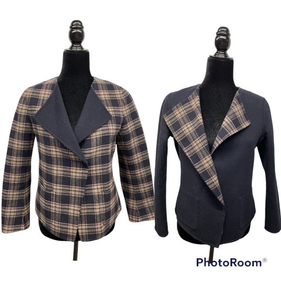 Max Mara Weekend | Plaid Reversible Wool Jacket Navy - Picture 14 of 14